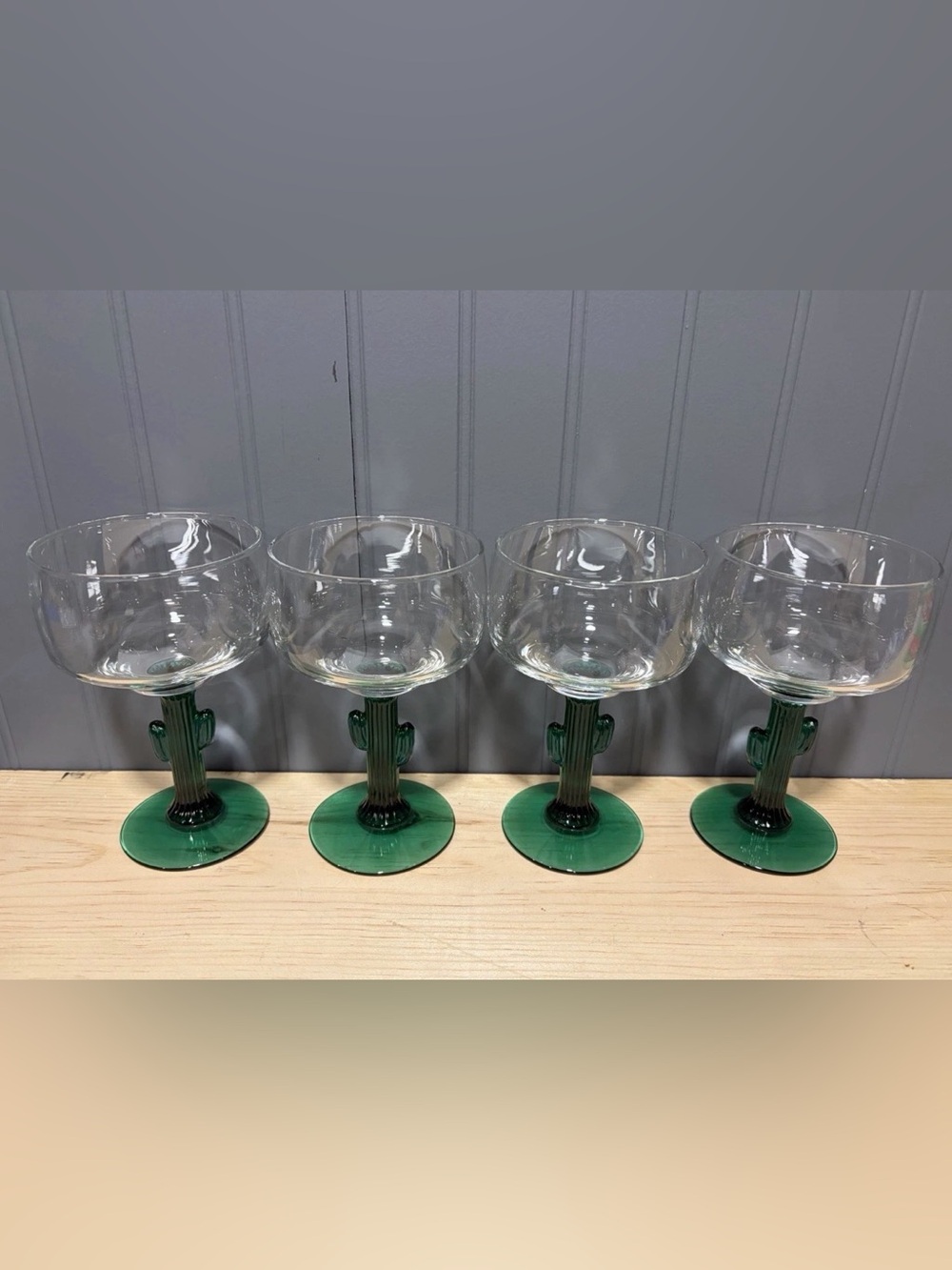 Green Cactus Stem Clear Glass Mini Margarita Glasses - Set of 4